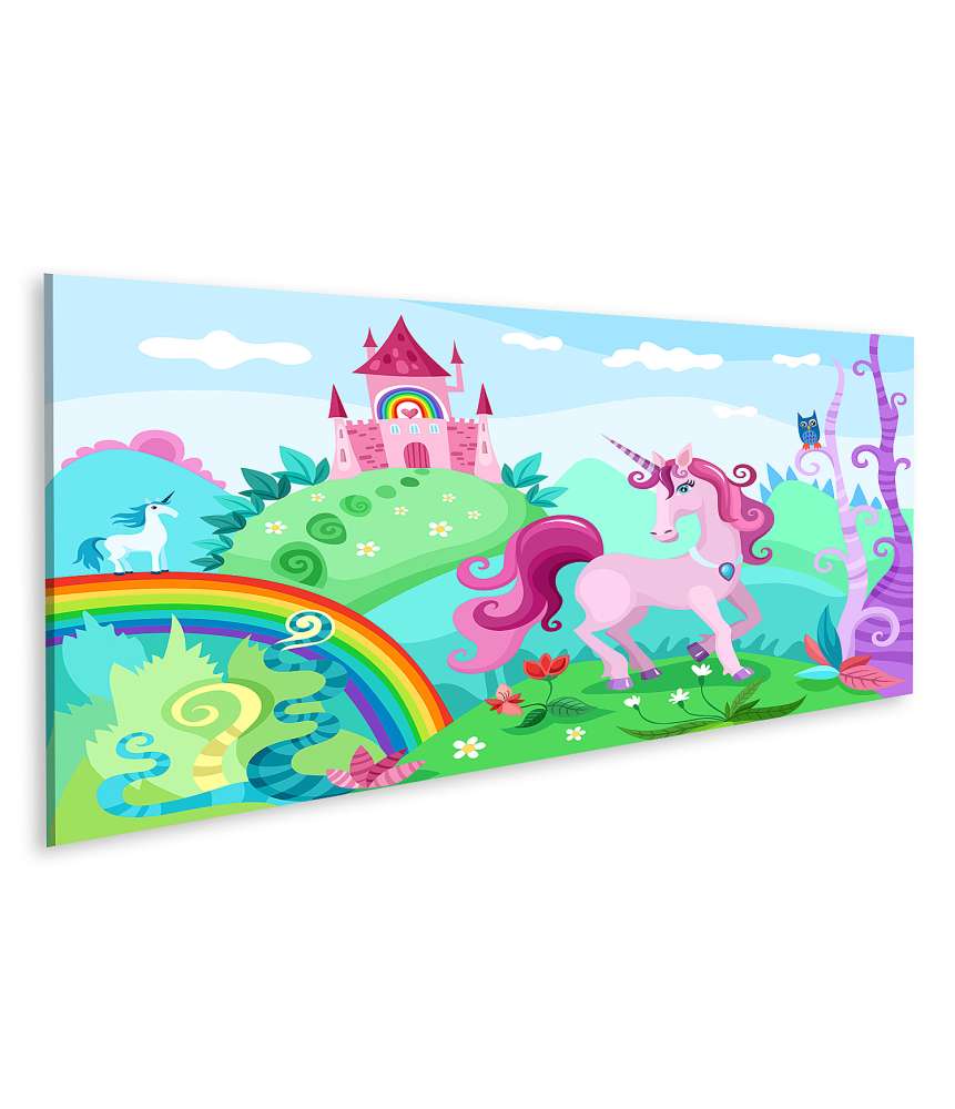 Islandburner Bild auf Leinwand Farbenfrohes Wandbild mit Einhorn und Regenbogen fürs Kinderzimmer