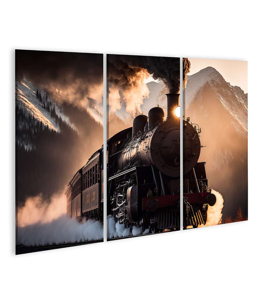 Islandburner Bild auf Leinwand Antikes Wandbild einer historischen Dampflokomotive und Eisenbahn