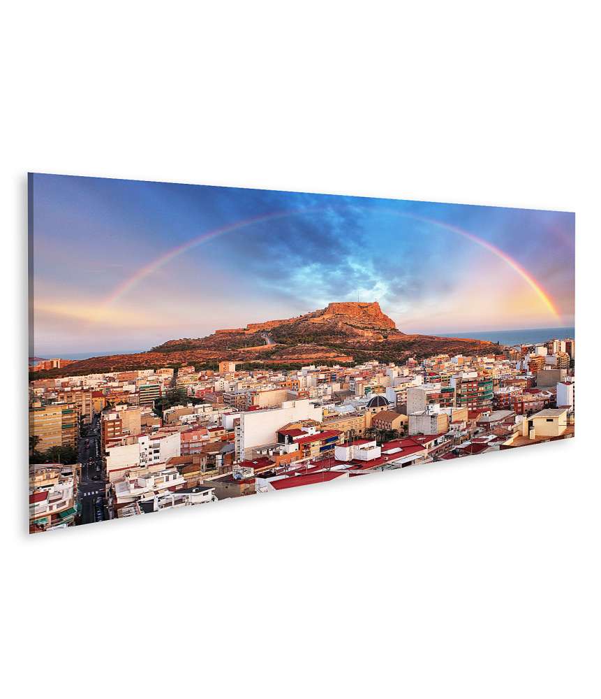 Islandburner Bild auf Leinwand Sonnenuntergang mit Regenbogen in Alicante, Spanien - Wandbild