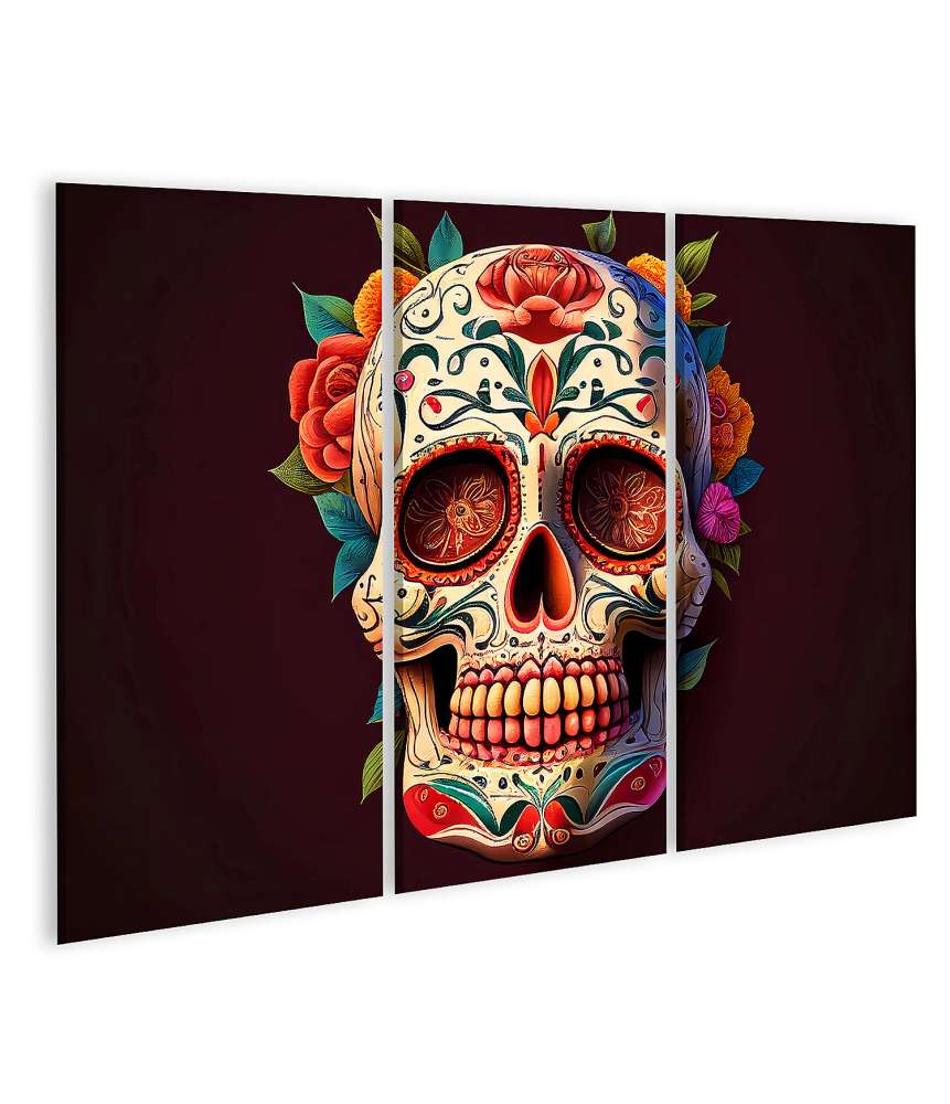 Islandburner Bild auf Leinwand Totenkopf-Wandbild im Stil des Dia De Los Muertos