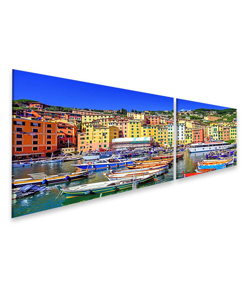 Islandburner Bild auf Leinwand Farbenfrohes Wandbild der malerischen Altstadt Camogli, Genua, Ligurien, Italien