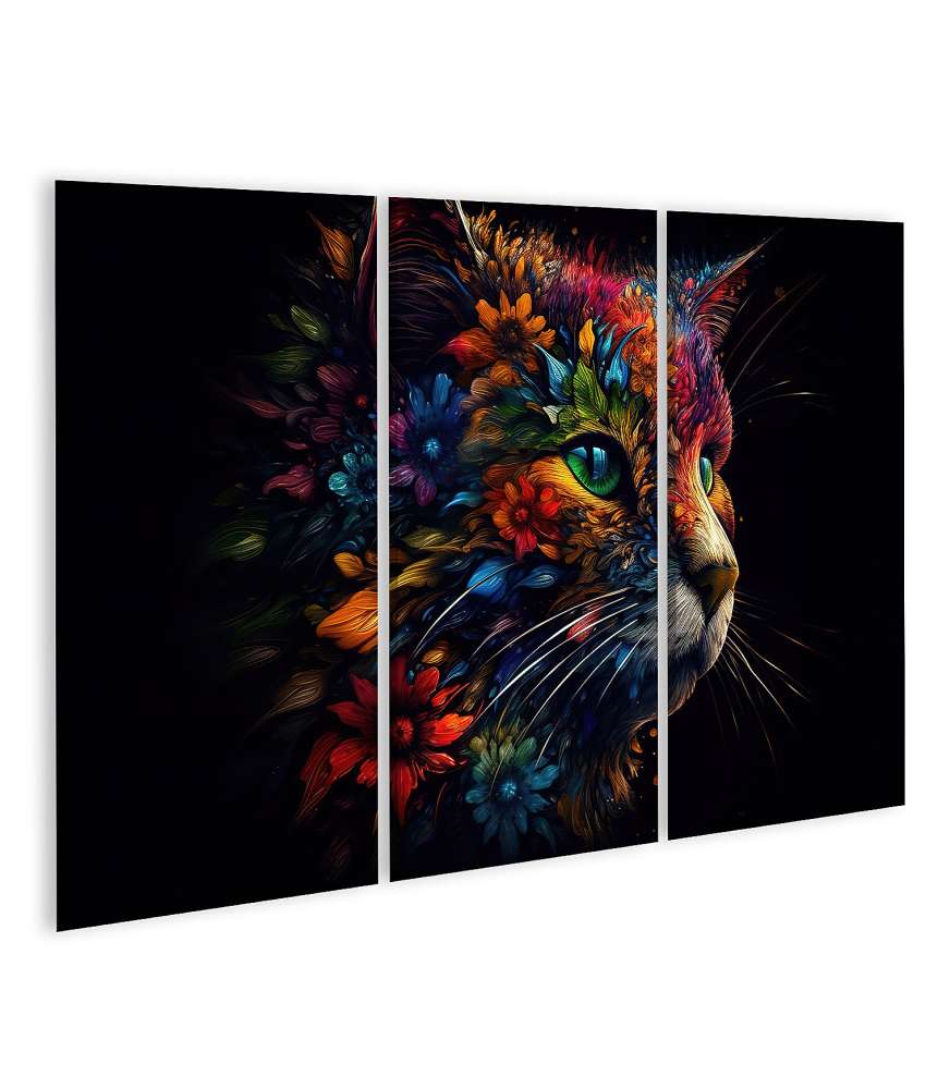 Islandburner Bild auf Leinwand Schöner Wandbild-Kopf einer Katze in hellen Farben und dunklem Hintergrund