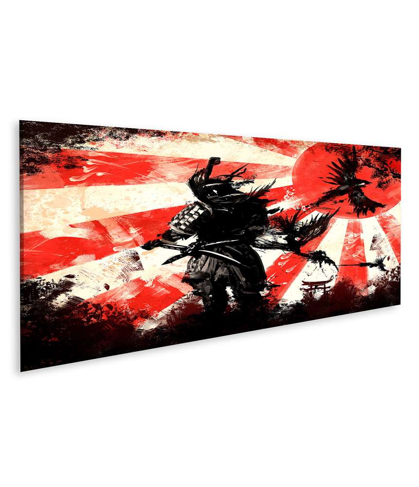 Islandburner Bild auf Leinwand Sonnenuntergangshintergrund mit Samurai-Krieger im Vordergrund