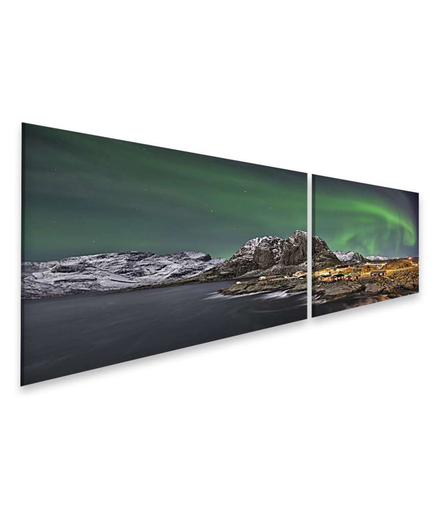 Islandburner Bild auf Leinwand Beeindruckendes Wandbild von Polarlichtern über Hamnoy, Lofoten, Norwegen