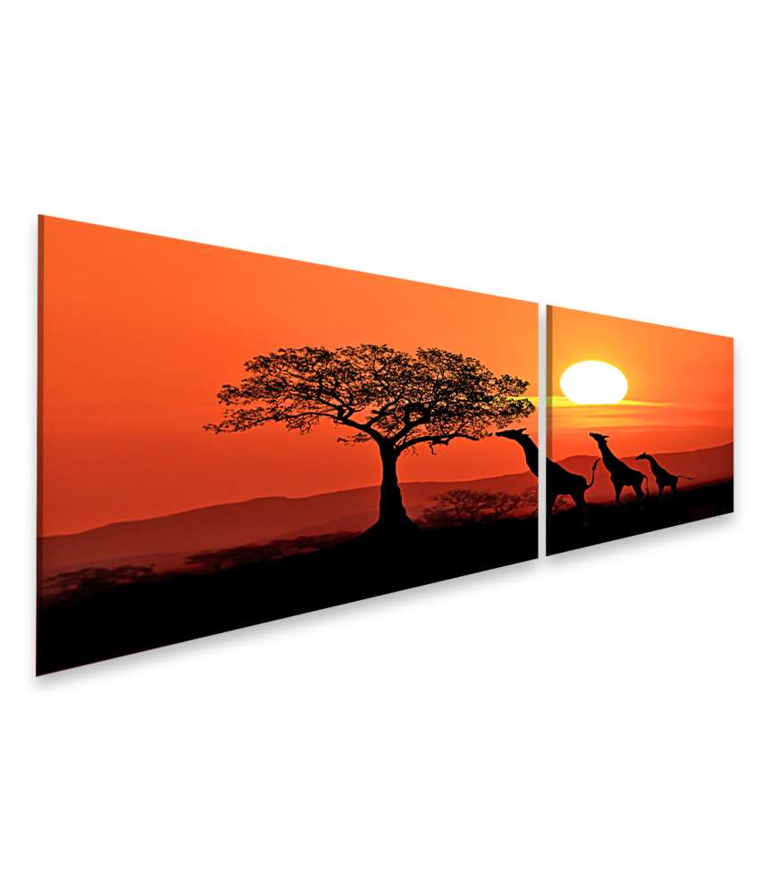 Islandburner Bild auf Leinwand Großes Wandbild: Südafrikanische Giraffen beim Sonnenuntergang in Afrika