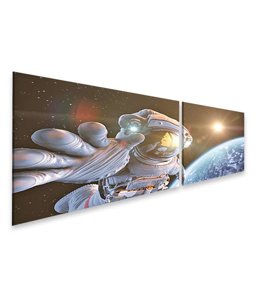 Islandburner Bild auf Leinwand Astronaut im Weltraum mit Blick auf Planet Erde und strahlende Sonne