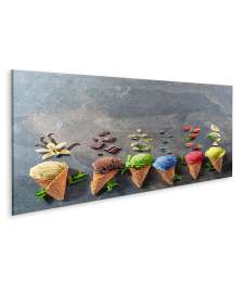 Bild auf Leinwand Buntes Wandbild für Eiscafé: Sommerliche Eiskugeln in farbenfroher Waffel