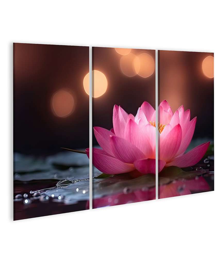 Islandburner Bild auf Leinwand Fesselndes Wandbild mit lebendiger rosa Lotusblume vor schimmerndem Bokeh