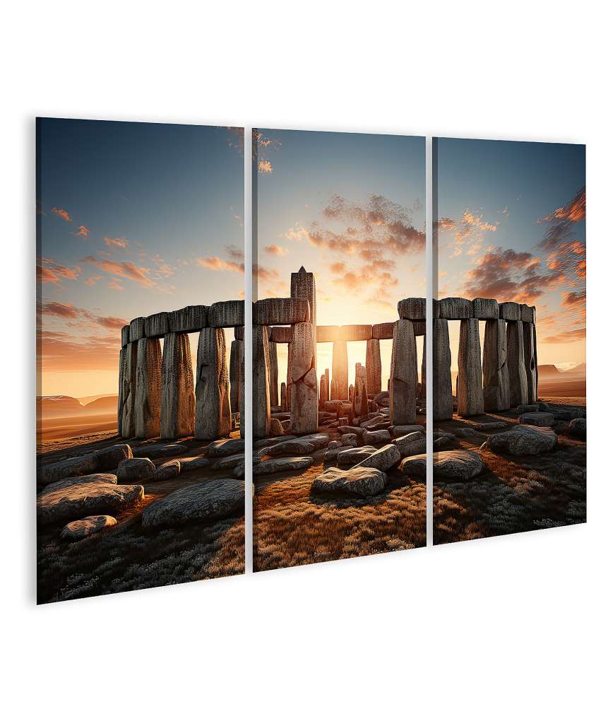 Islandburner Bild auf Leinwand Atmosphärisches Wandbild von Stonehenge bei Sonnenuntergang