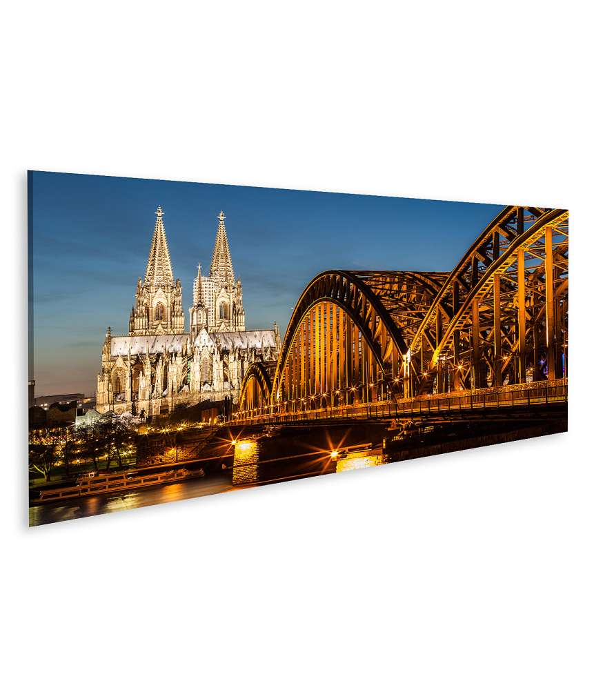 Islandburner Bild auf Leinwand Abenddämmerung am Kölner Dom und Hohenzollernbrücke auf Wandbild