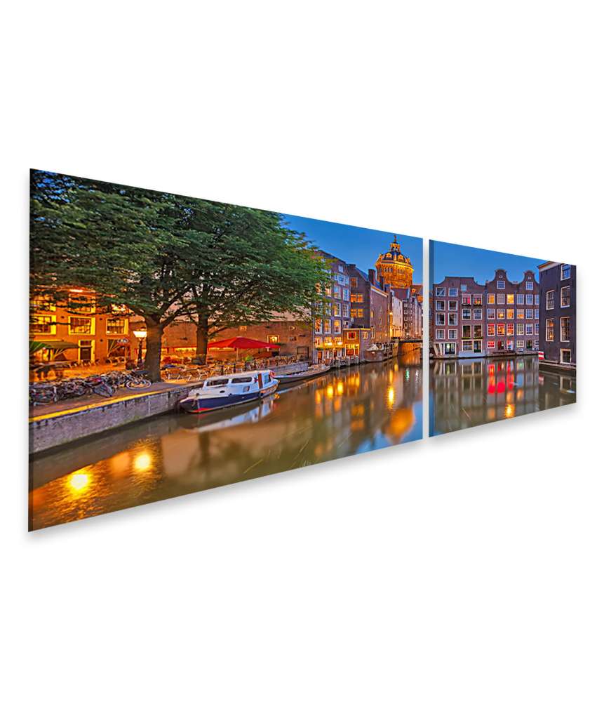 Islandburner Bild auf Leinwand Beleuchtetes Amsterdam bei Nacht als Wandbild