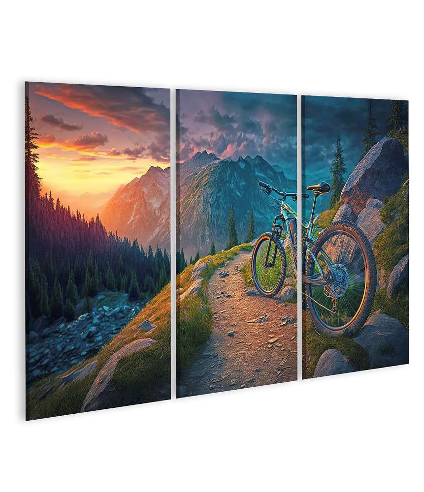 Islandburner Bild auf Leinwand Malersicher Sonnenuntergang über einer Mountainbike-Strecke in der Landschaft