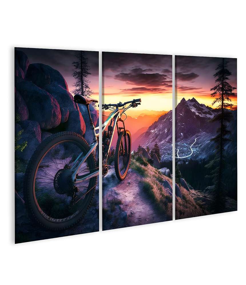 Islandburner Bild auf Leinwand Mountainbiker genießt Sonnenuntergang in idyllischer Landschaft