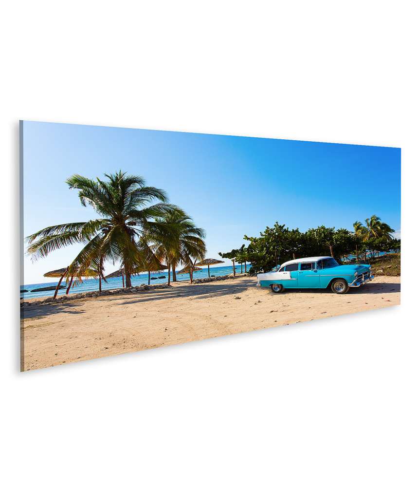 Islandburner Bild auf Leinwand Vintage Oldtimer am malerischen Strand in Kuba als Wandbild