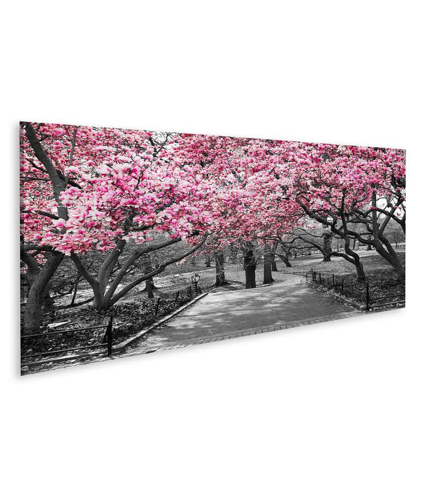 Islandburner Bild auf Leinwand New York City in Schwarz-Weiß mit rosa Blüten