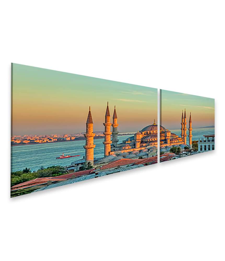 Bild auf Leinwand Sonnenuntergang an der Blauen Moschee im glorreichen Sultanahmet Park, Istanbul