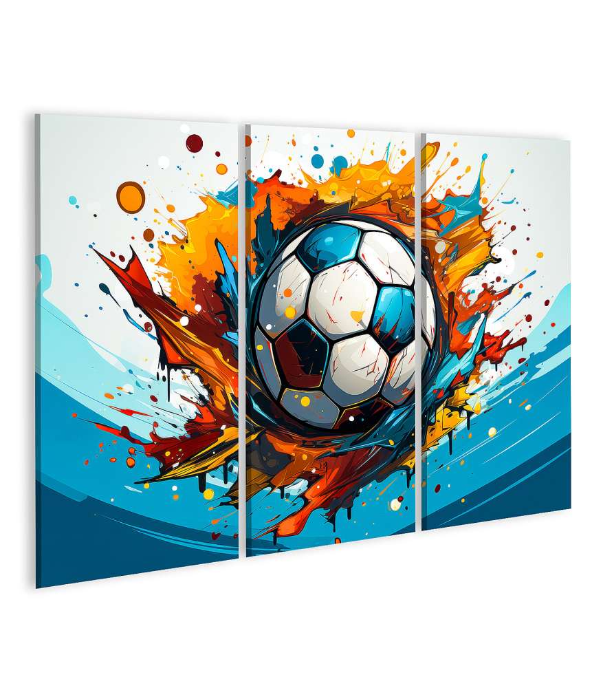 Islandburner Bild auf Leinwand Buntes Wandbild mit fliegendem Fußball für Kinderzimmer von Sportfans