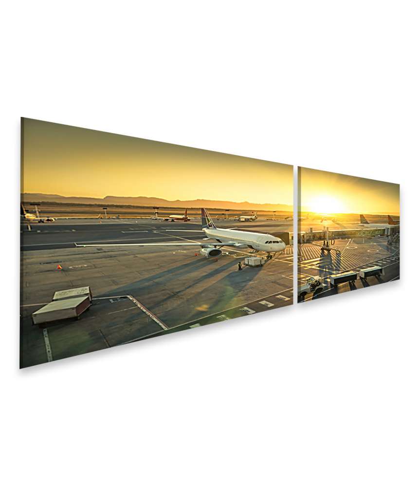 Islandburner Bild auf Leinwand Modernes Wandbild von Flugzeug am Gate eines internationalen Flughafens, startklar