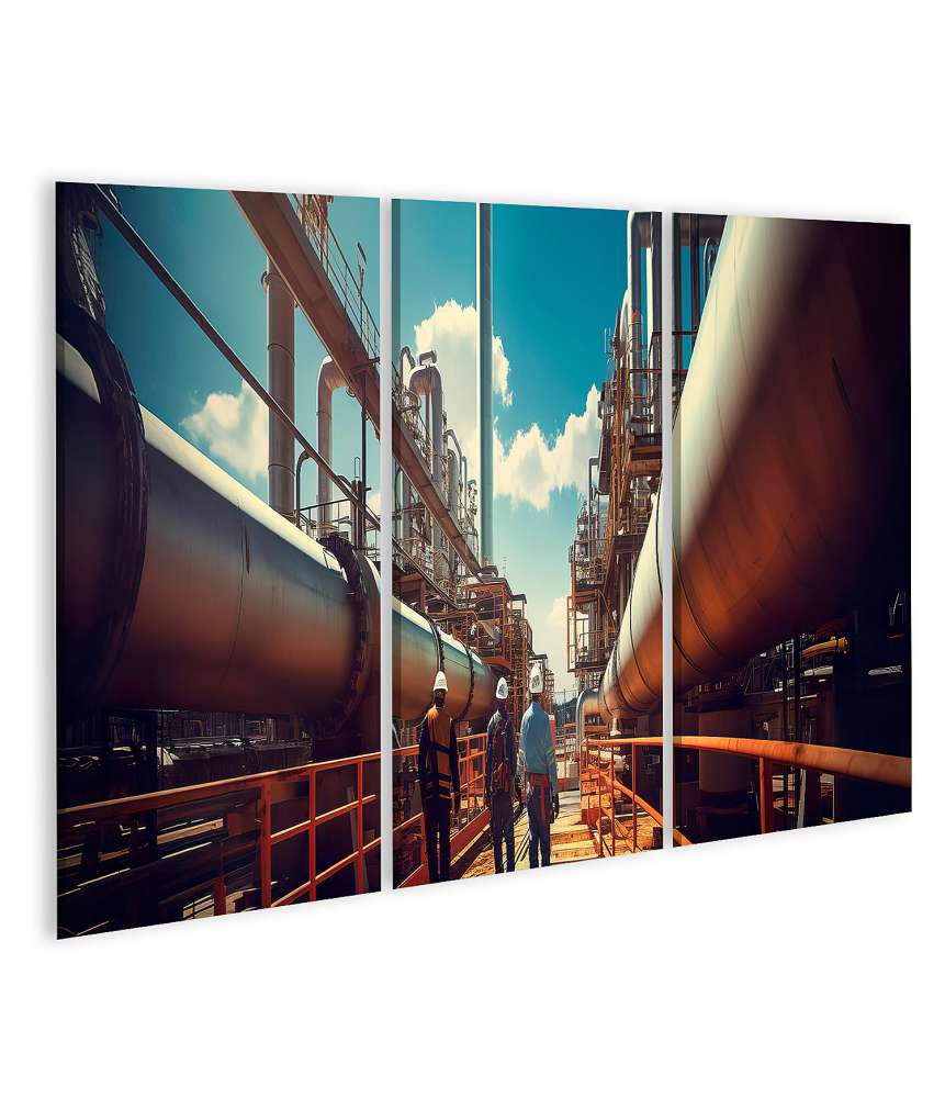 Islandburner Bild auf Leinwand Arbeiter inspizieren und warten industrielle Pipelines auf Wandbild