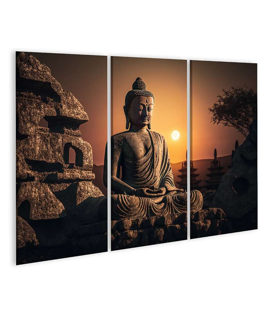 Islandburner Bild auf Leinwand Buddha-Statue bei Sonnenuntergang zum Vesak-Tag, Buddha Purnima