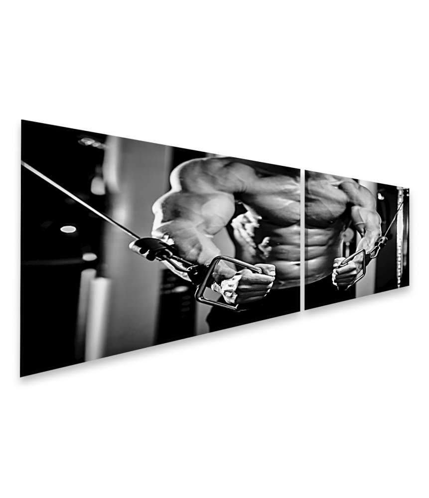 Islandburner Bild auf Leinwand Nahaufnahme eines Bodybuilders im Fitnessstudio, schwarzweiß Darstellung