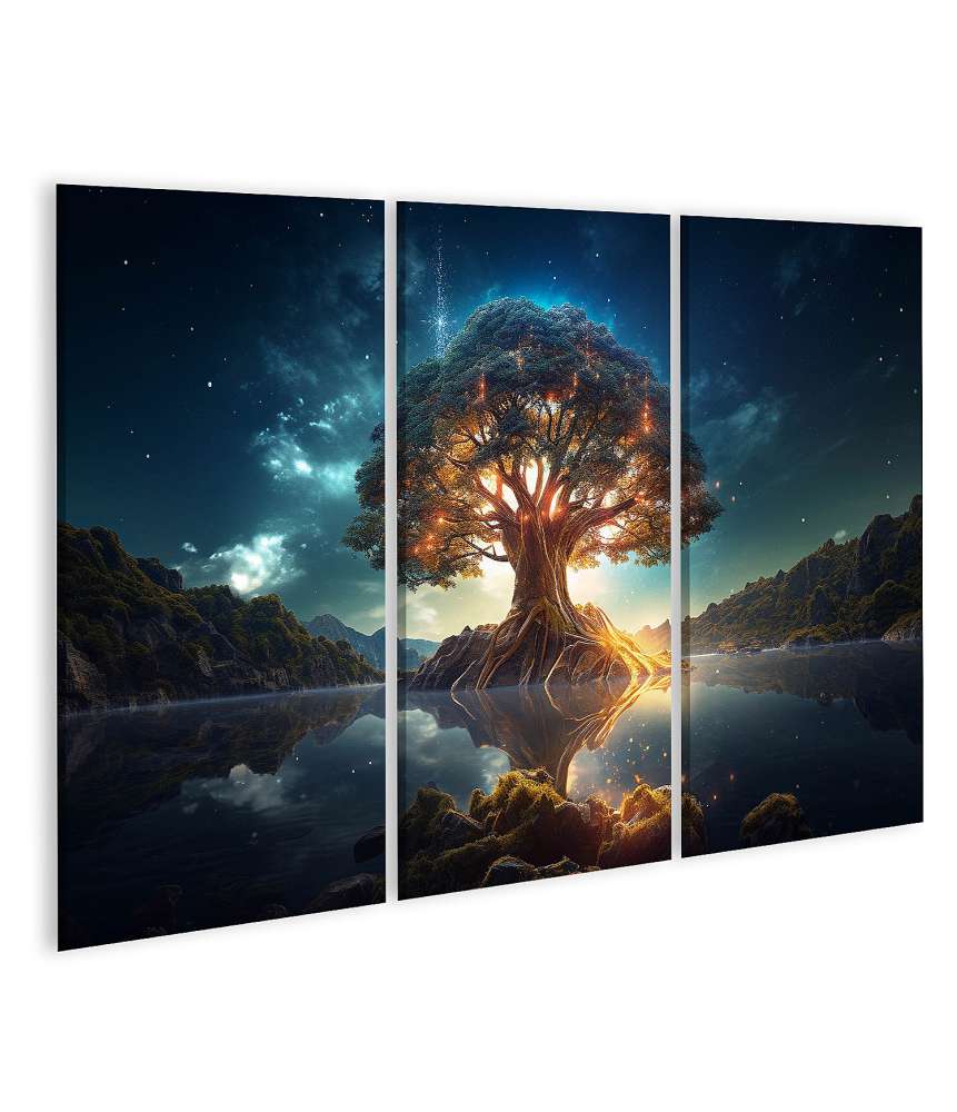 Islandburner Bild auf Leinwand Leuchtender Yggdrasil, farbenfroher Heiliger Weltbaum der nordischen Mythologie