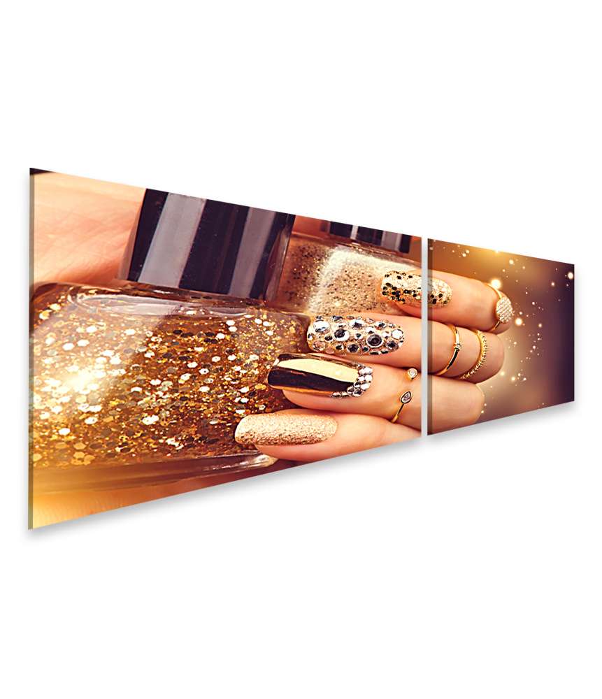 Islandburner Bild auf Leinwand Wandbild von goldenen Maniküre- und Nagellack-Accessoires