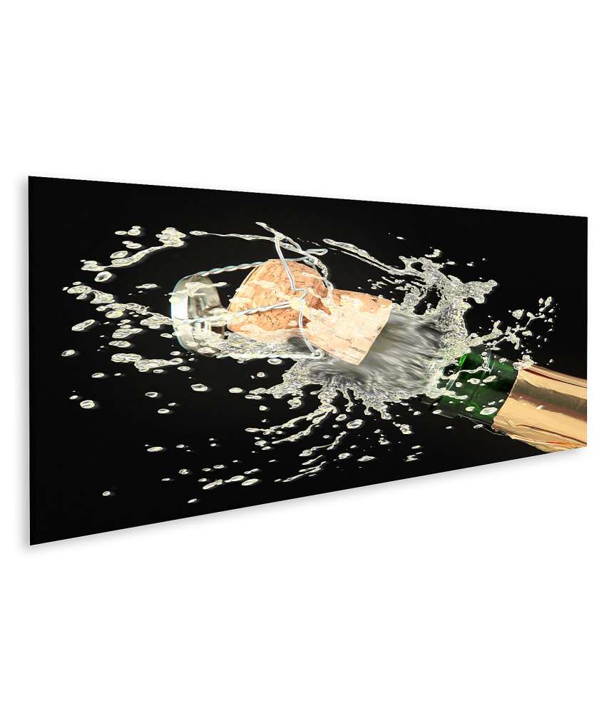 Islandburner Bild auf Leinwand Elegante Champagnerflasche vor dramatischem schwarzem Hintergrund