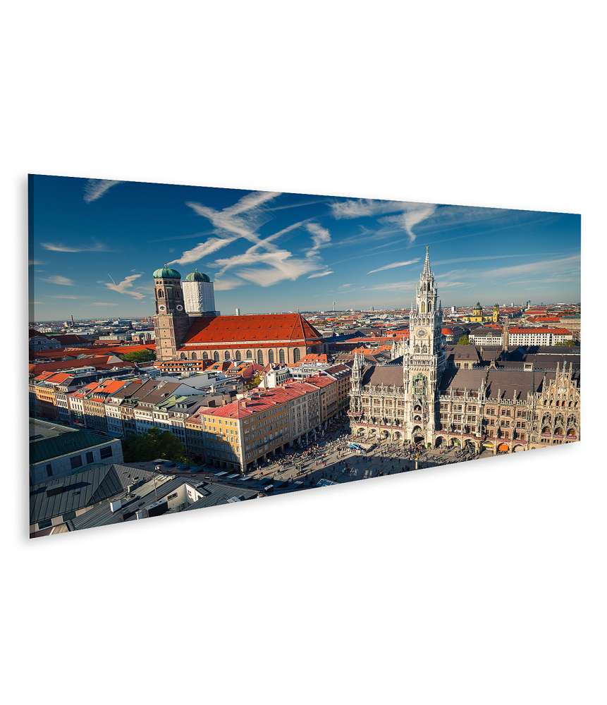 Islandburner Bild auf Leinwand Luftbild: Münchens Marienplatz, Neues Rathaus und Frauenkirche