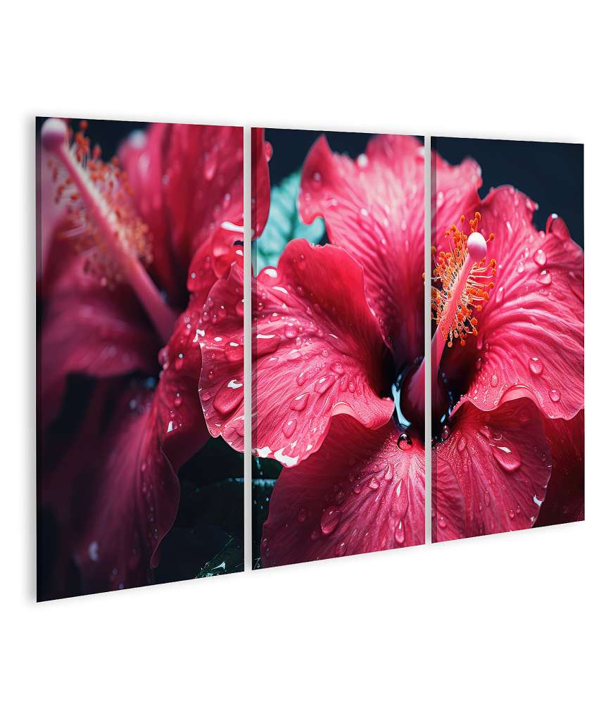 Islandburner Bild auf Leinwand Close-Up von Hibiskus mit Wassertropfen - Wandbild