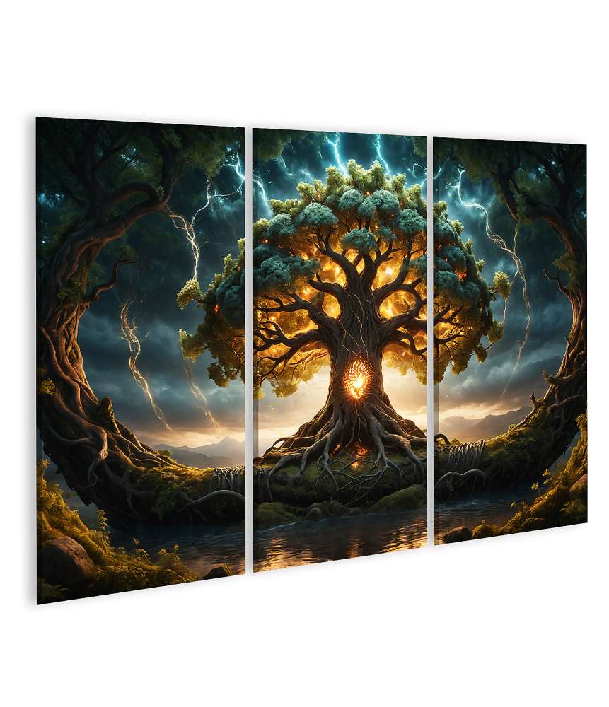 Islandburner Bild auf Leinwand Strahlender Yggdrasil Baum in lebendigen Farben dargestellt