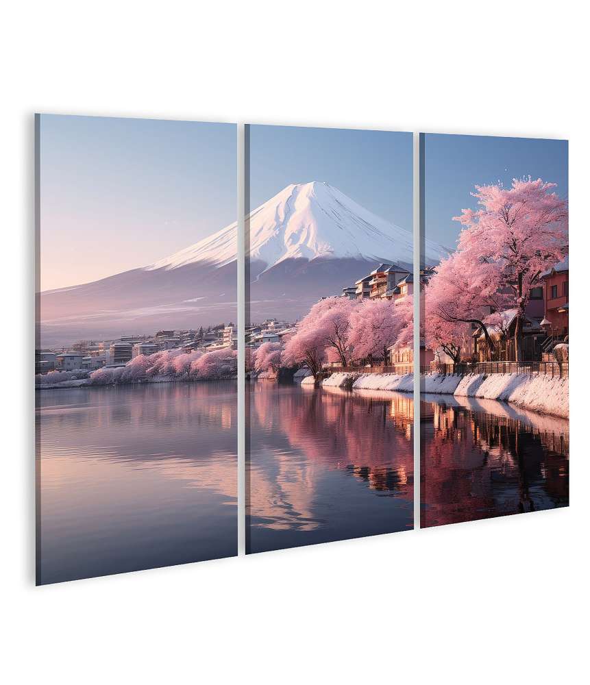 Islandburner Bild auf Leinwand Prachtvolle Darstellung des Fuji Bergs mit Kirschblüten im japanischen Frühling