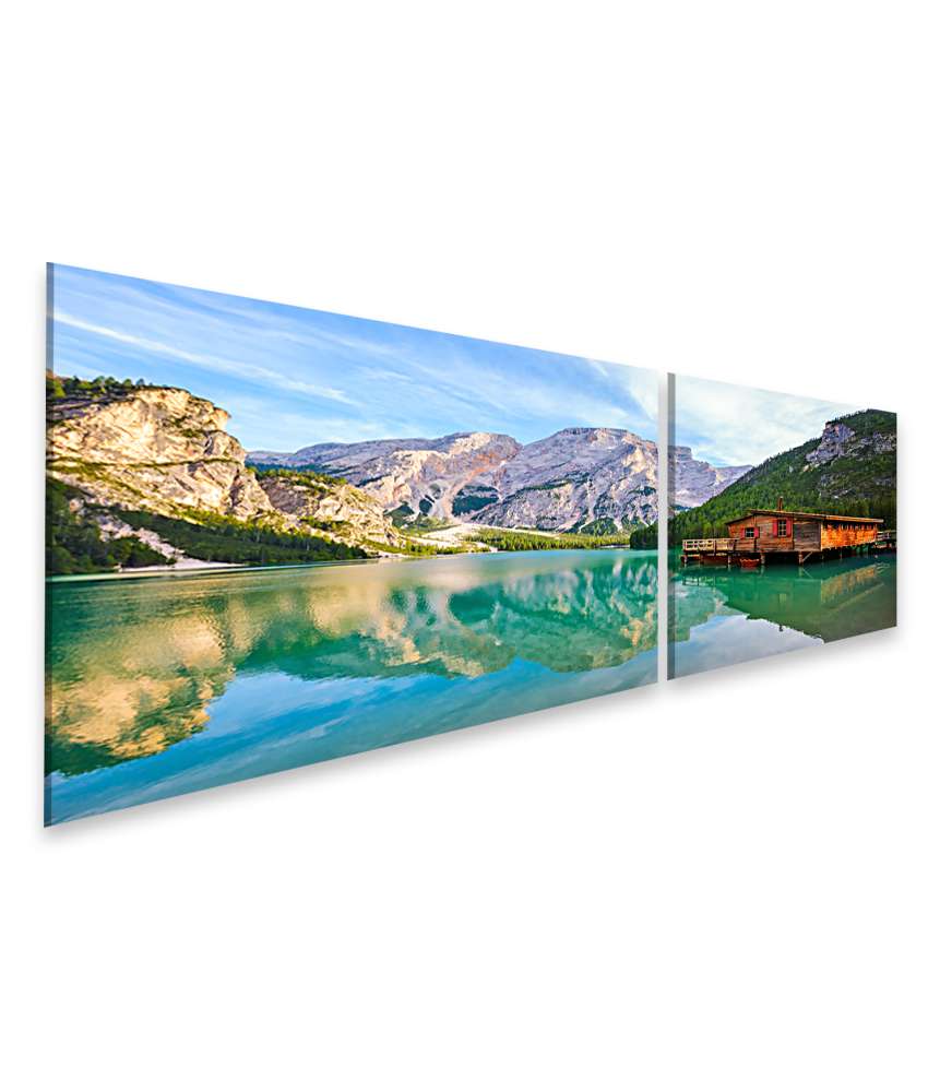 Islandburner Bild auf Leinwand Wandbild von Prager Wildsee in den Dolomiten, Südtirol, Italien