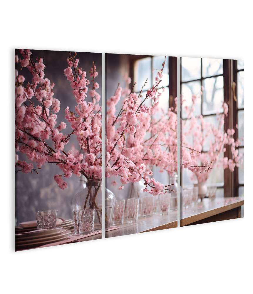 Bild auf Leinwand Tisch geschmückt mit rosa Sakura-Blumen