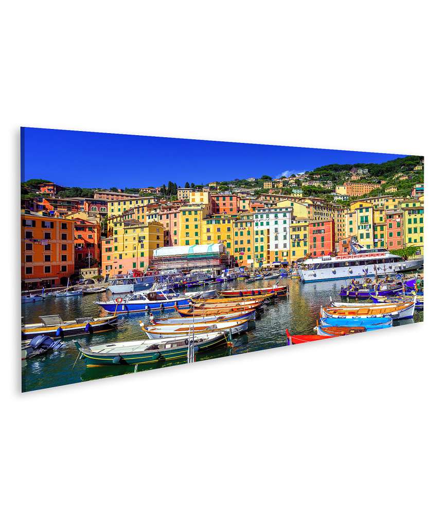 Islandburner Bild auf Leinwand Farbenfrohes Wandbild der malerischen Altstadt Camogli, Genua, Ligurien, Italien