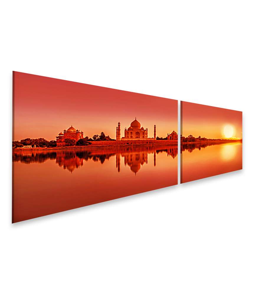 Islandburner Bild auf Leinwand Panoramablick auf Taj Mahal bei Sonnenuntergang, Agra, Indien, am Yamuna Fluss