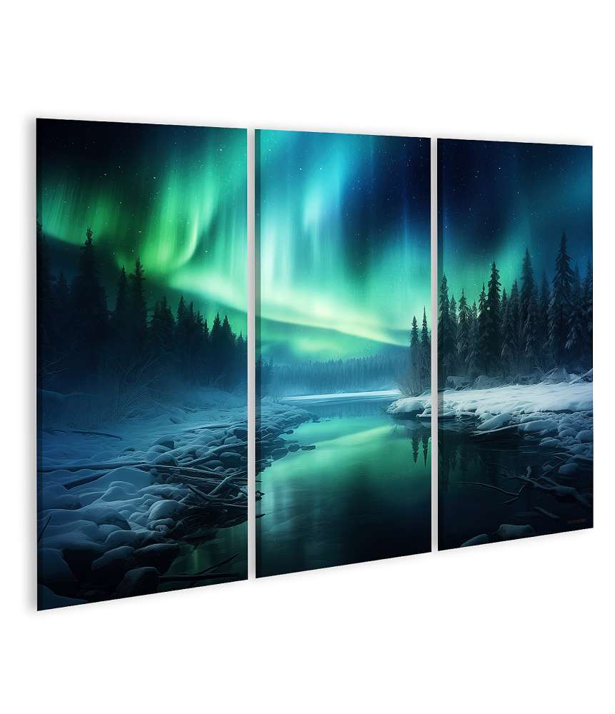 Islandburner Bild auf Leinwand Malerische Winterlandschaft bei Nacht mit Aurora Borealis