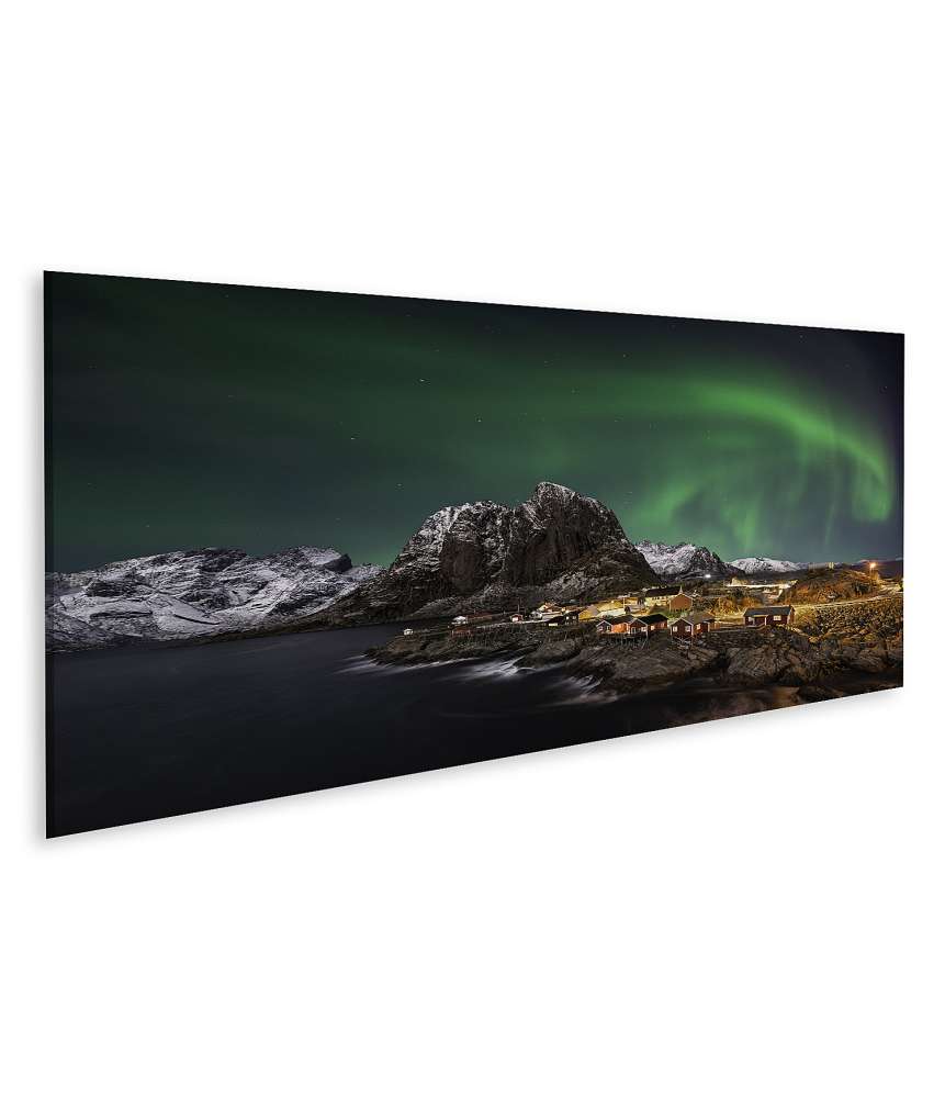 Islandburner Bild auf Leinwand Beeindruckendes Wandbild von Polarlichtern über Hamnoy, Lofoten, Norwegen