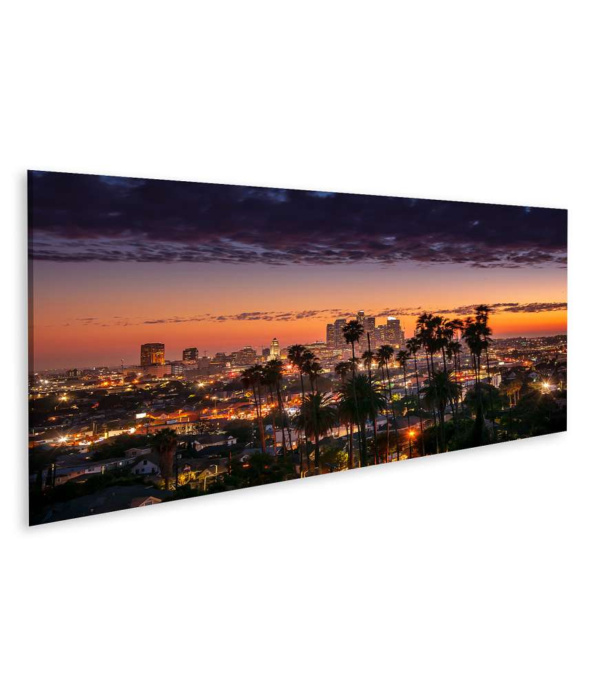 Islandburner Bild auf Leinwand Atemberaubender Sonnenuntergang über Palmen in Los Angeles, Kalifornien