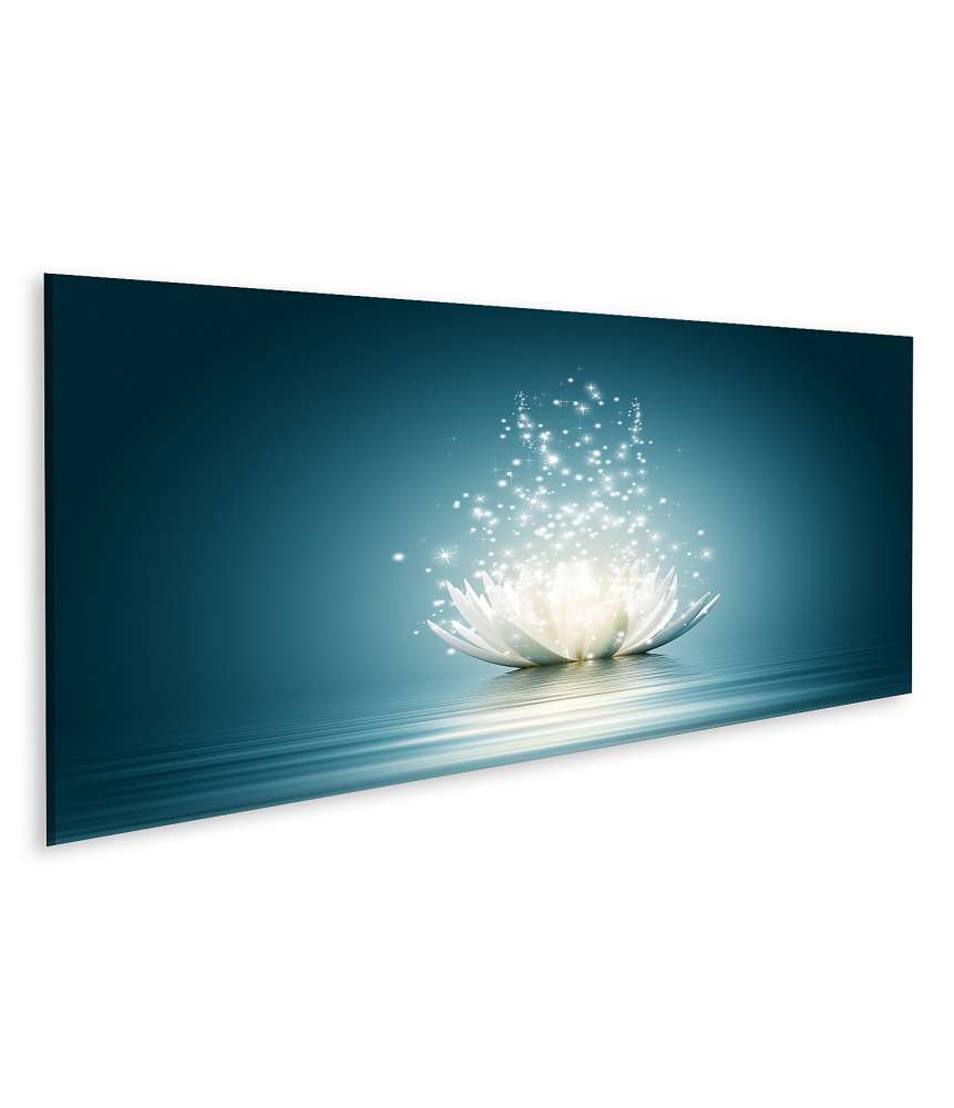 Islandburner Bild auf Leinwand Glitzernde Lotusblume vor einem leuchtend blauen Hintergrund