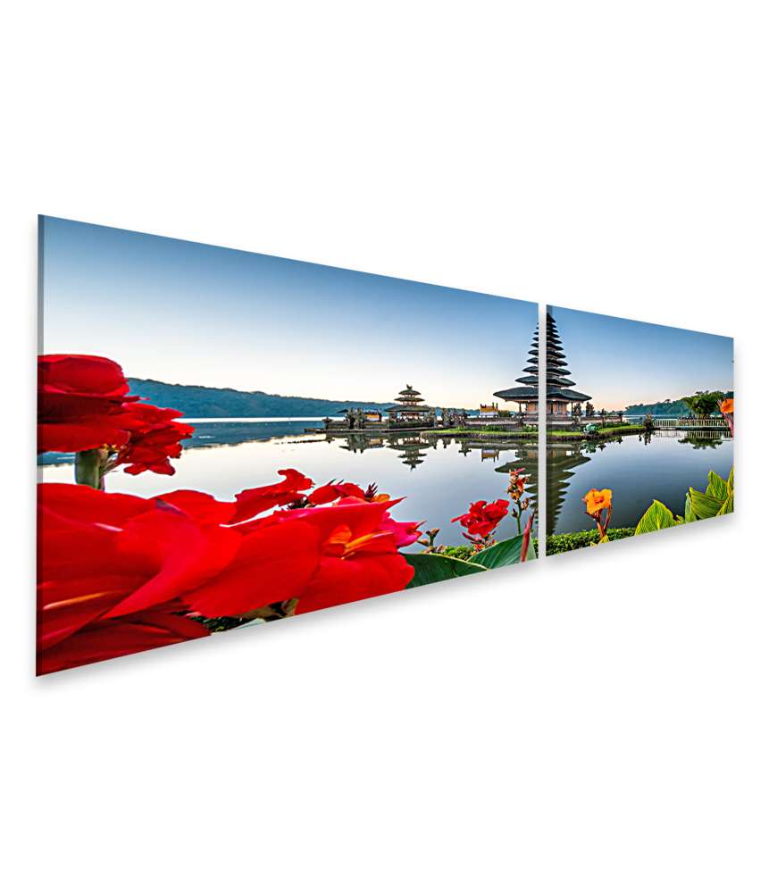 Islandburner Bild auf Leinwand Wandbild von Ulun Danu Bratan Tempel in Bali, umgeben von Blumengarten