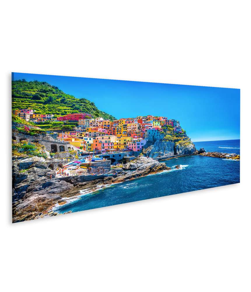 Islandburner Bild auf Leinwand Bunte Stadtlandschaft in den Bergen über dem Mittelmeer, Cinque Terre, Europa