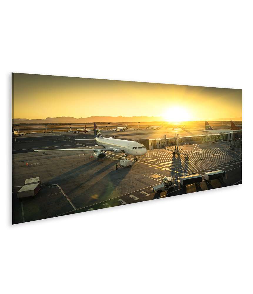 Islandburner Bild auf Leinwand Modernes Wandbild von Flugzeug am Gate eines internationalen Flughafens, startklar