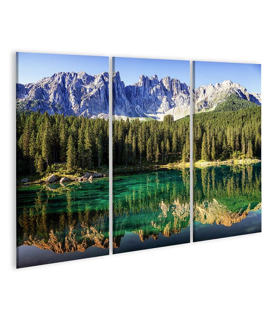 Islandburner Bild auf Leinwand Beeindruckendes Wandbild des Karersees in den italienischen Dolomiten