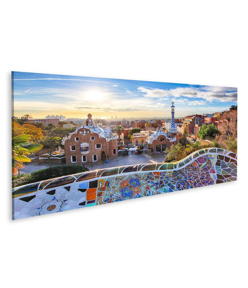 Islandburner Bild auf Leinwand Sonniges Wandbild des Park Guell in Barcelona, Spanien