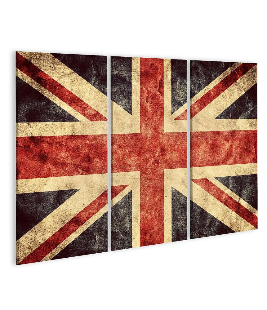 Islandburner Bild auf Leinwand Union Jack: Vintage Retro-Stil Wandbild mit Grunge-Effekt