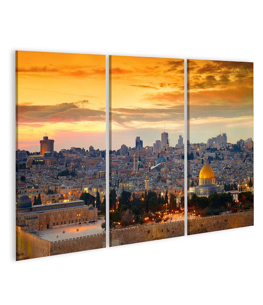 Islandburner Bild auf Leinwand Panorama-Wandbild der historischen Altstadt Jerusalems, Israel