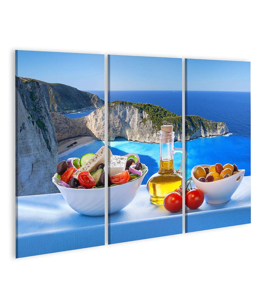 Islandburner Bild auf Leinwand Berühmtes Wandbild vom Navagio Strand und griechischem Salat, Zakynthos