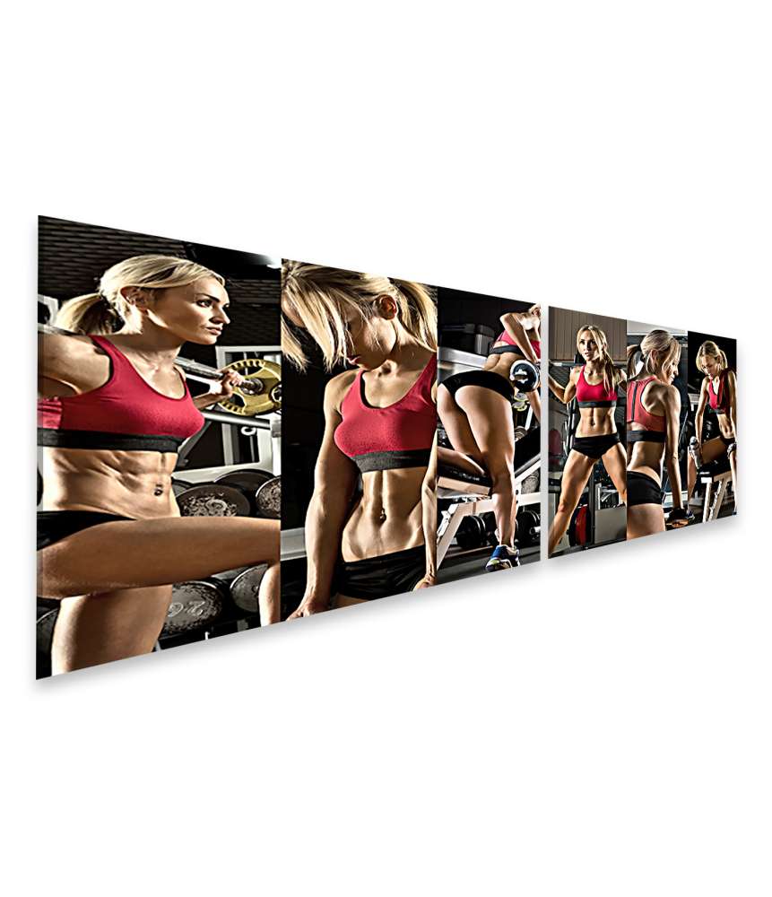 Islandburner Bild auf Leinwand Bodybuilding-Ausführung: Collage-Foto von Gewichtspresse im Fitnessstudio