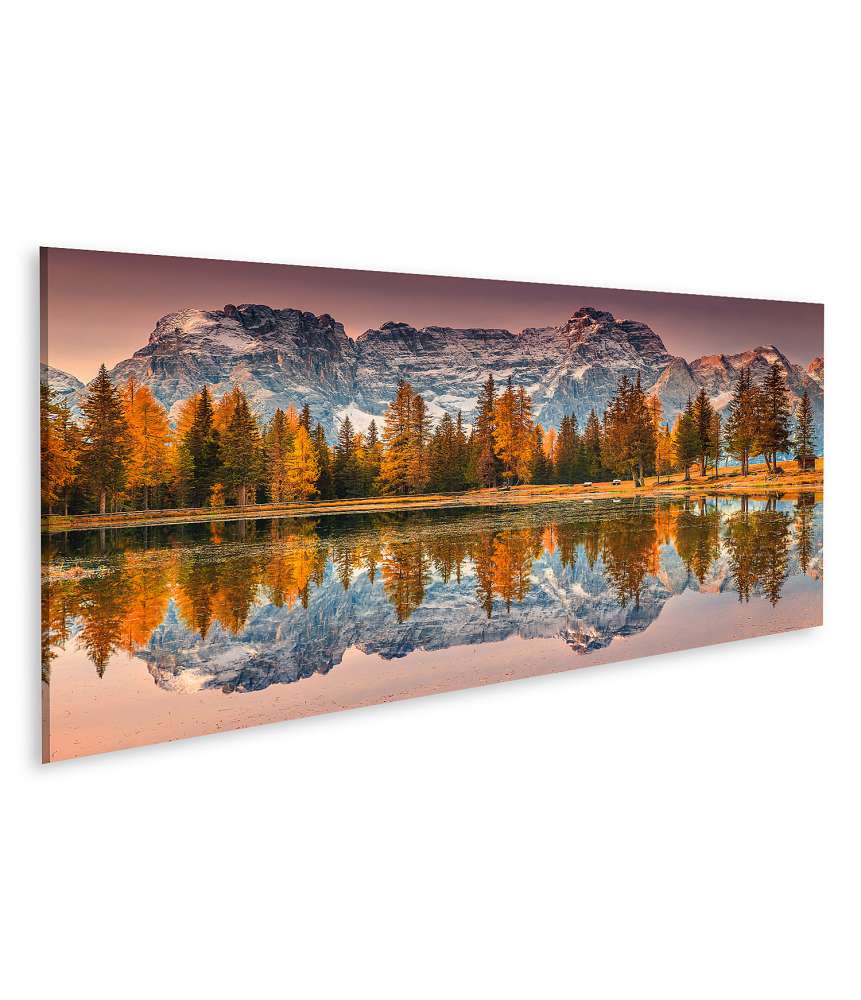 Islandburner Bild auf Leinwand Verzauberndes Wandbild eines magischen Alpensees in den Dolomiten, Italien